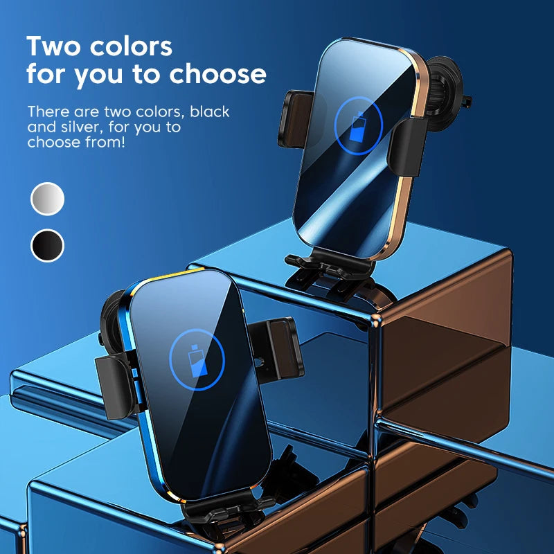 Auto Clamping Wireless Car Charger – 15W Fast Charging Phone Mount for iPhone 11–16 Pro Max
