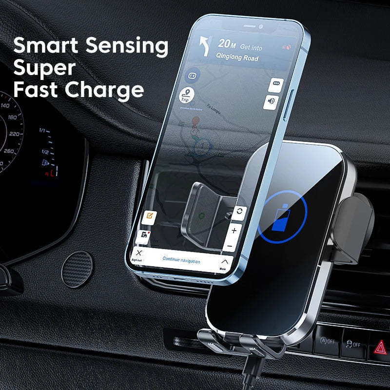 Auto Clamping Wireless Car Charger – 15W Fast Charging Phone Mount for iPhone 11–16 Pro Max